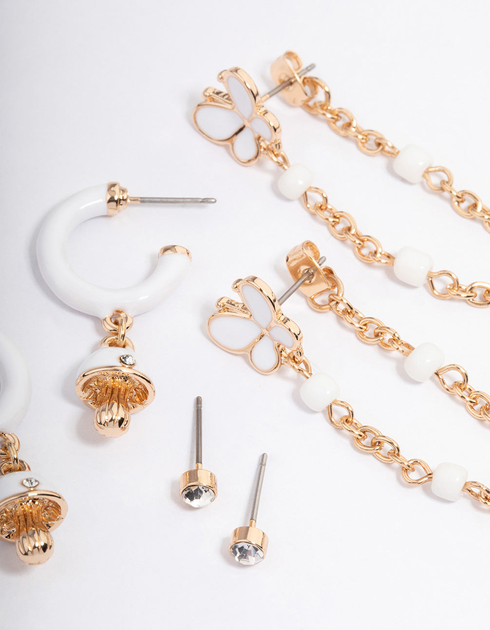 Gold & White Enamel Butterfly Ear Stack