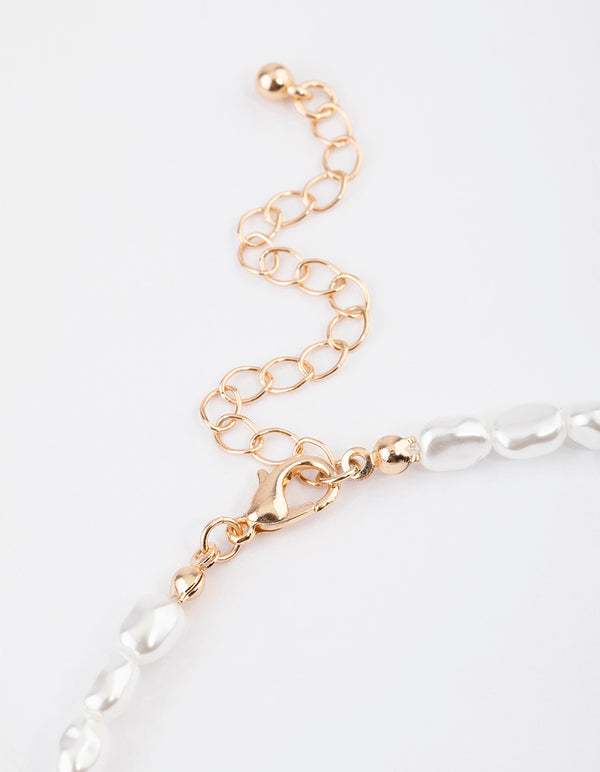 Gold Puffy Heart Pearl Pendant Necklace