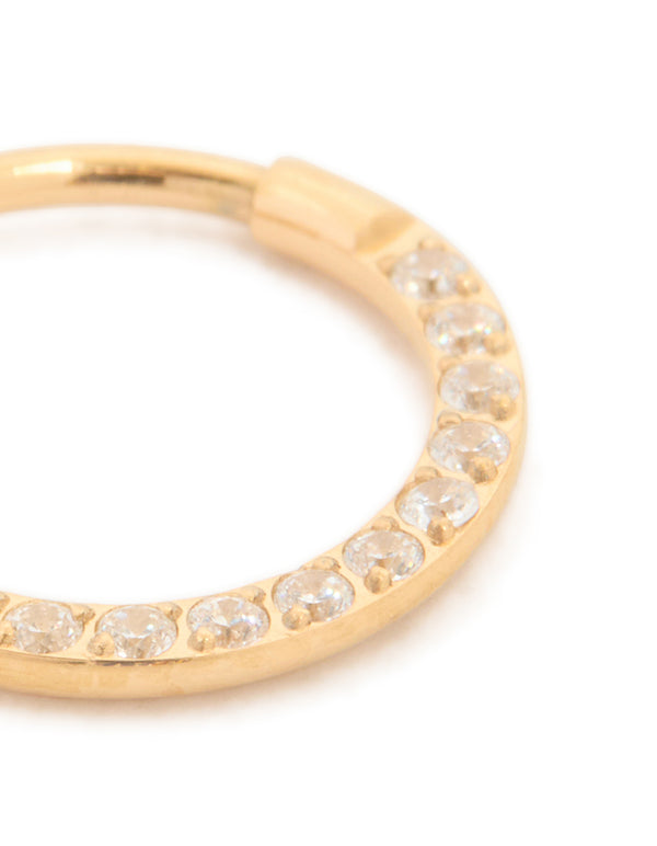 Gold Plated Titanium Cubic Zirconia Clicker Ring 8mm