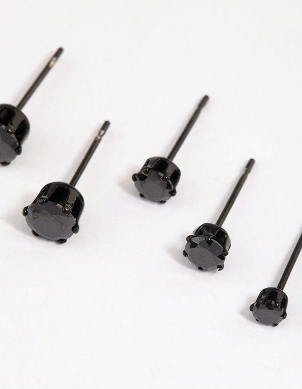 Black Coated Surgical Steel Classic Stud Earrings Pack