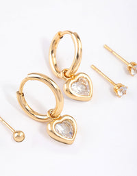 Gold Plated Surgical Steel Chubby Heart & Stud Earrings Pack - link has visual effect only
