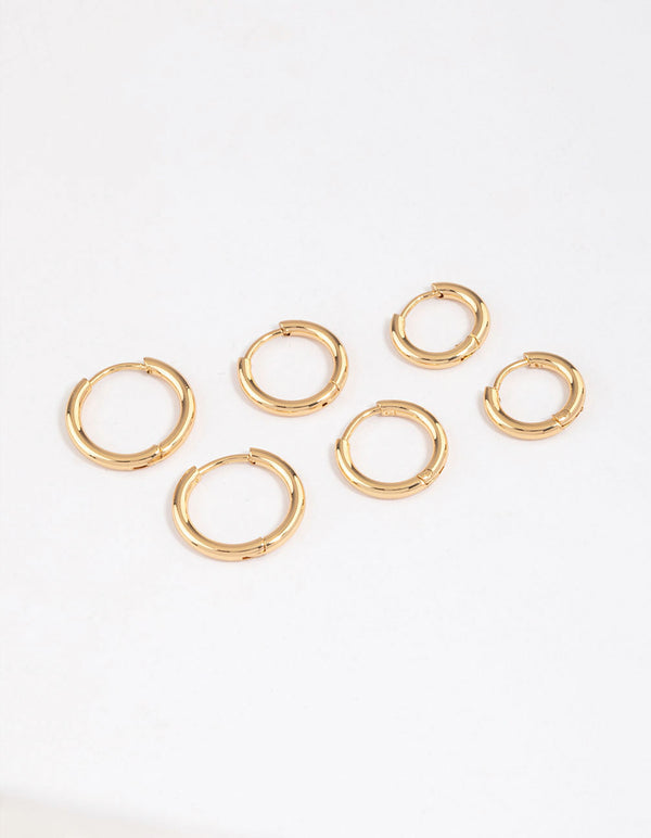 Gold Plated Surgical Steel Thin Classic Hoop Earrings Pack