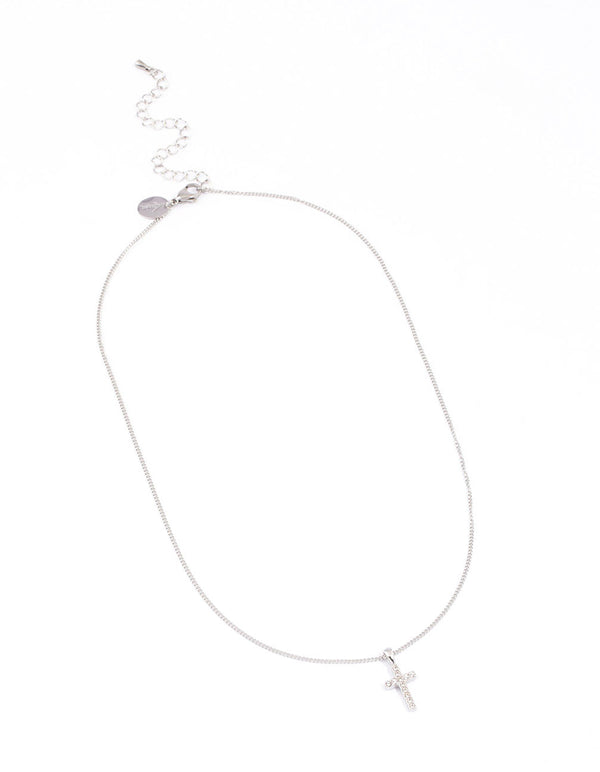 Surgical Steel Cubic Zirconia Pave Cross Pendant Necklace