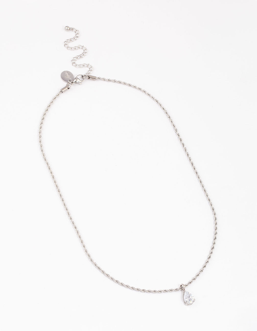 Surgical Steel Cubic Zirconia Twisted Chain & Charm Necklace