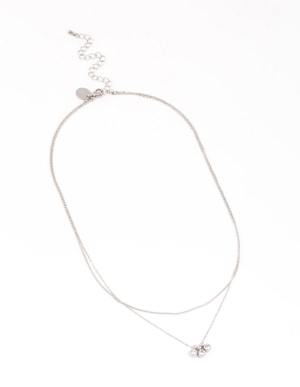 Surgical Steel Cubic Zirconia Bezel Trio Charm Necklace