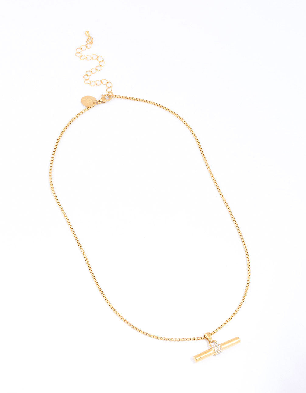 Gold Plated Surgical Steel Crystal Bar Pendant Necklace