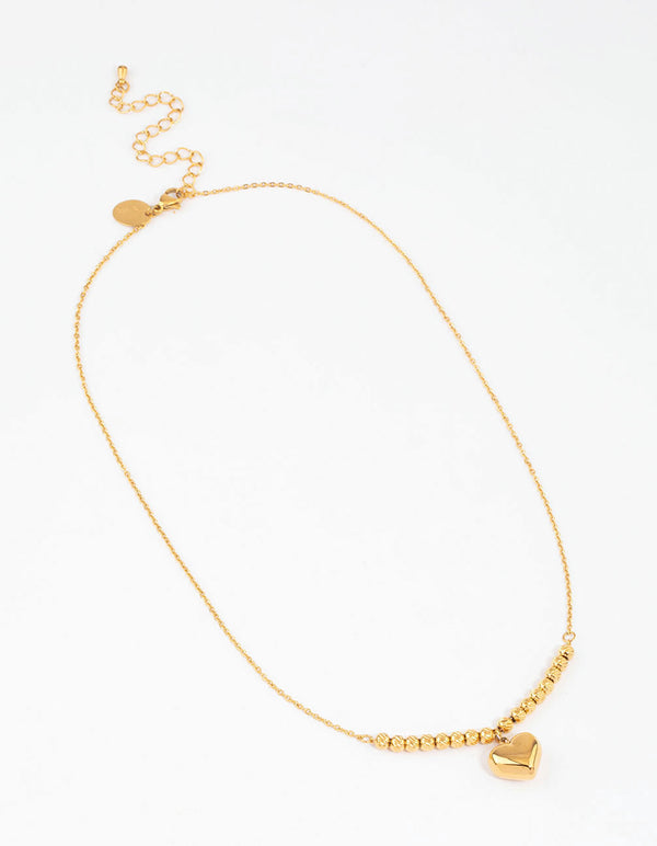 Gold Plated Surgical Steel Bead & Heart Pendant Necklace