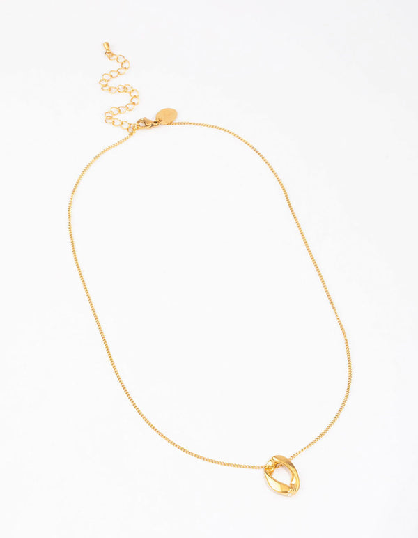 Gold Plated Surgical Steel Flat Twisted Circle Pendant Necklace