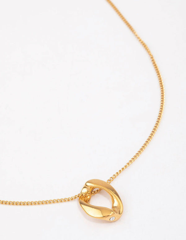 Gold Plated Surgical Steel Flat Twisted Circle Pendant Necklace
