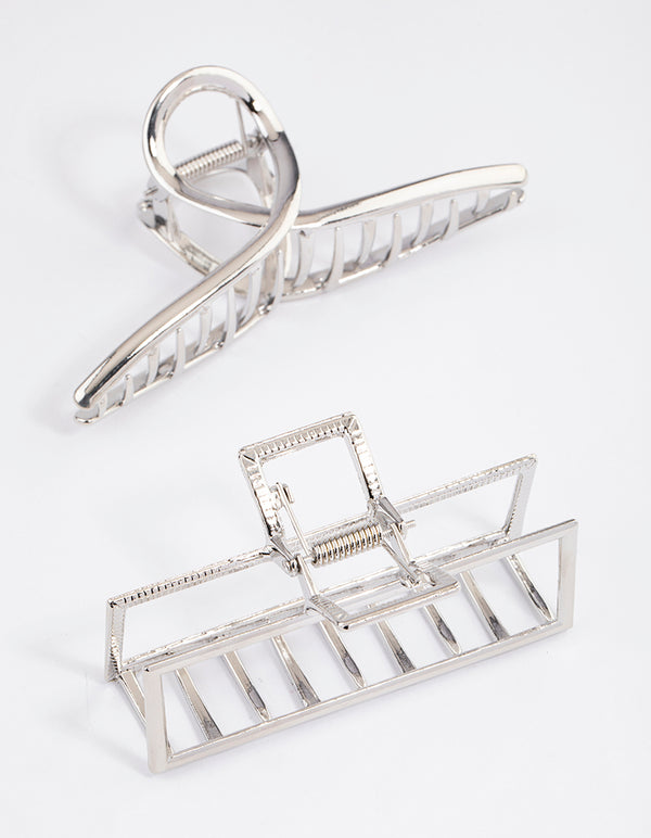 Silver Rectangle & Twisted Claw Clips Pack