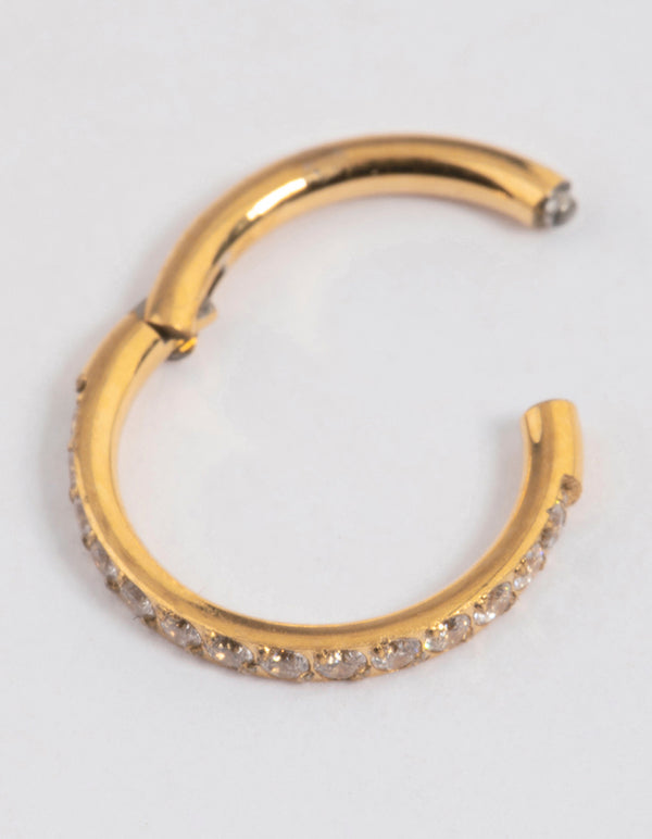 Gold Plated Surgical Steel Fine Pave Band Clicker Ring