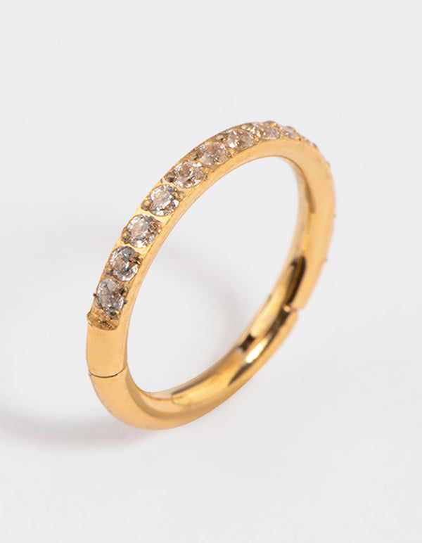 Gold Plated Surgical Steel Fine Pave Band Clicker Ring