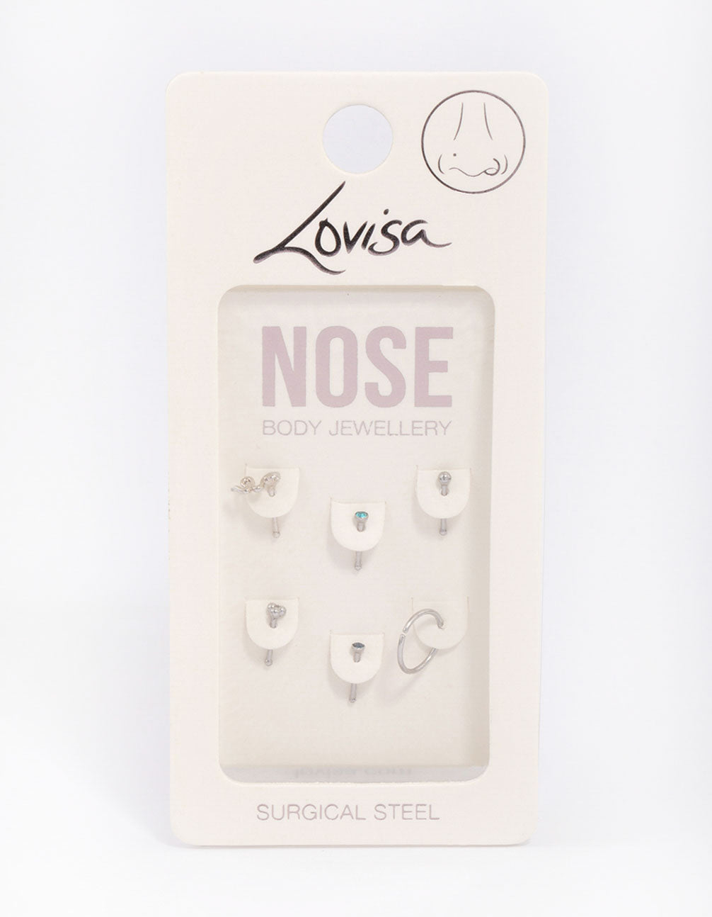 Surgical Steel Snake & Bezel Nose Ring 6-Pack