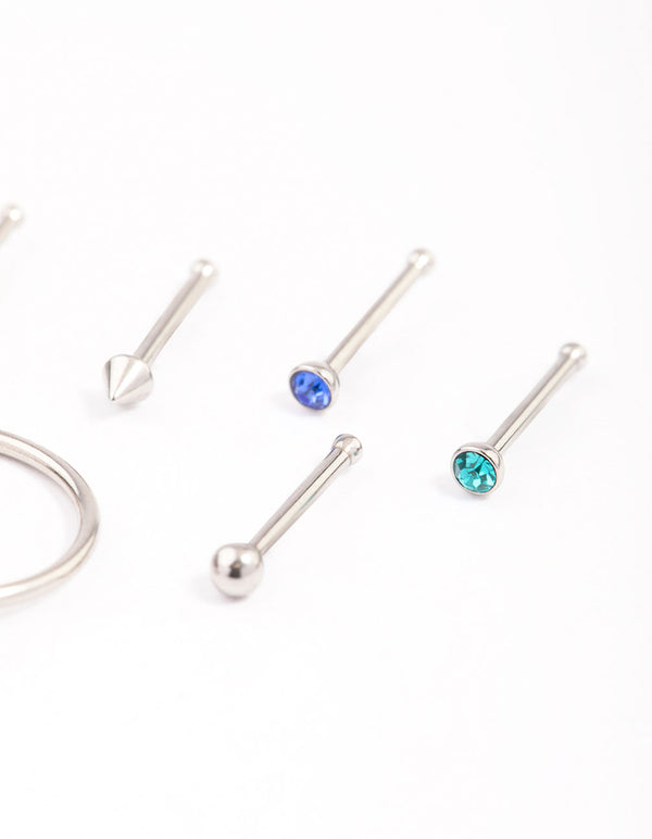 Surgical Steel Nail & Arrow Nose Ring 6-Pack