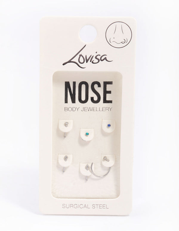 Surgical Steel Nail & Arrow Nose Ring 6-Pack