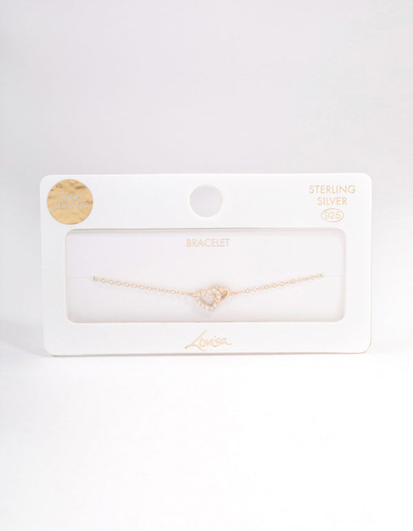 Gold Plated Sterling Silver Cubic Zirconia Heart Link Bracelet