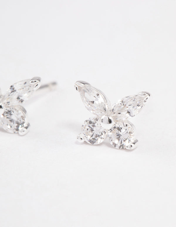 Sterling Silver Cubic Zirconia Butterfly Stud Earrings