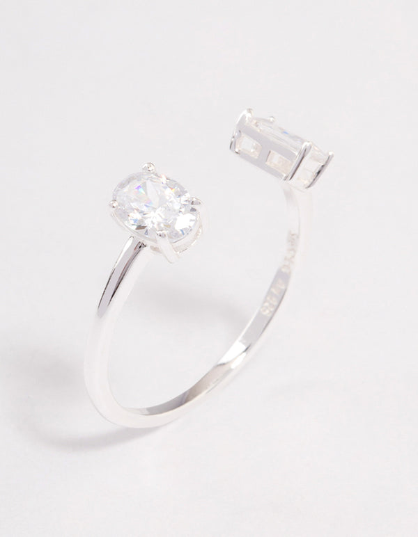 Sterling Silver Double Statement Cubic Zirconia Ring
