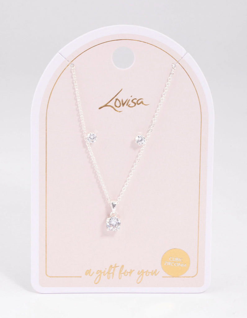 Silver Round Solitaire Necklace Earring Set Lovisa