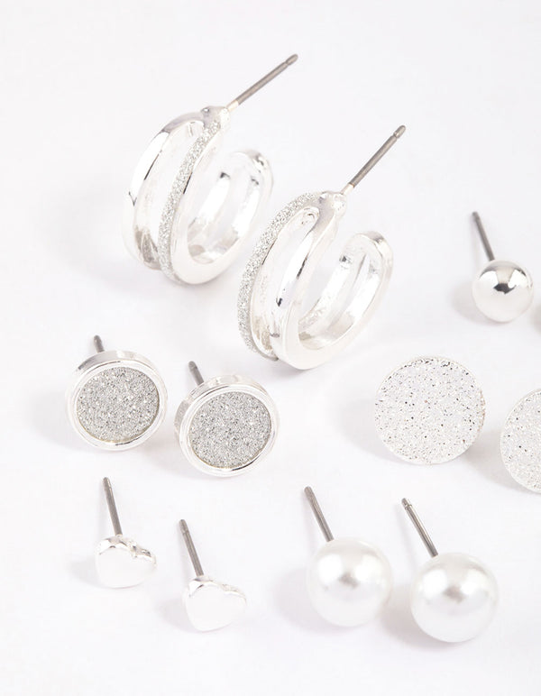 Silver Glitter Paper Mixed Earrings 8-Pack