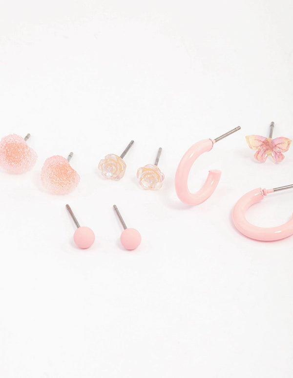 Pink Heart Flower & Butterfly Earrings 8-Pack