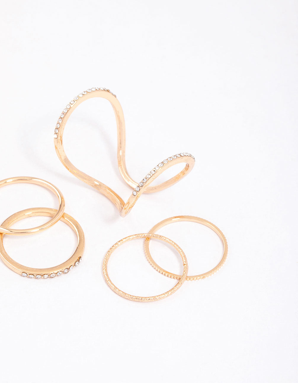 Gold Fine Diamante Double Ring Pack