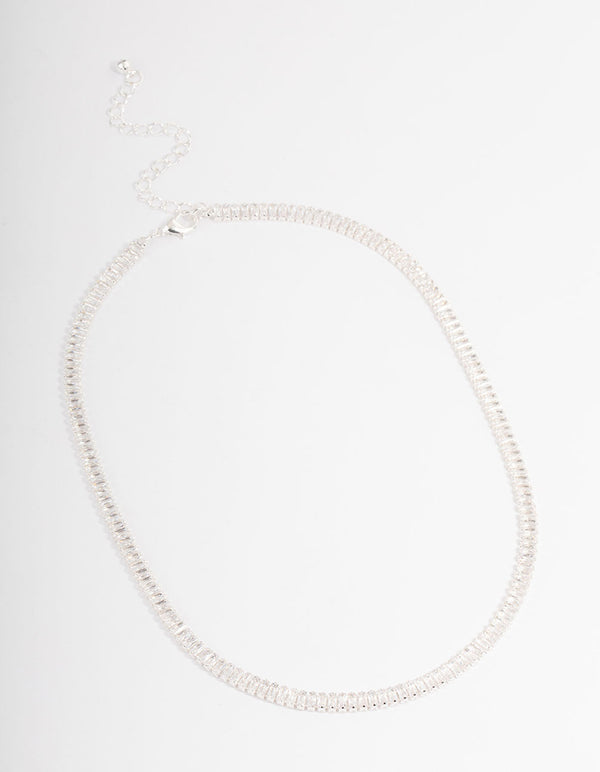 Silver Plated Cubic Zirconia Baguette Cup Chain Necklace