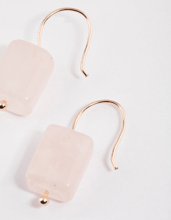 Rose Gold Curb Rose Quartz Drop Earrings