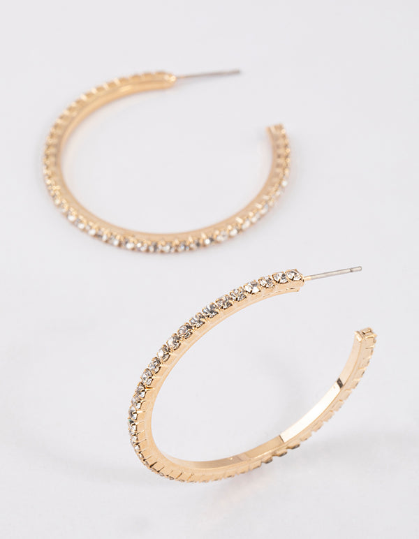 Gold Medium Diamante Hoop Earrings