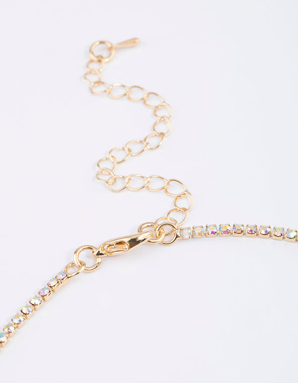 Gold Diamante Pointed Earrings & Necklace Set