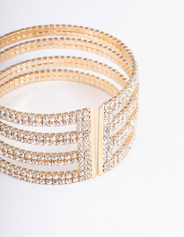 Gold Four Row Cup Chain Bangle