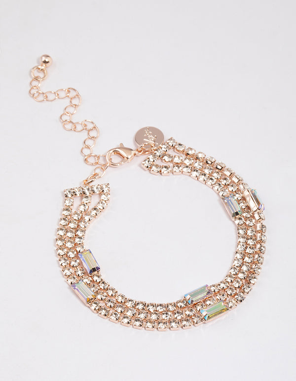 Rose Gold Triple Row Cup Chain Mixed Bracelet