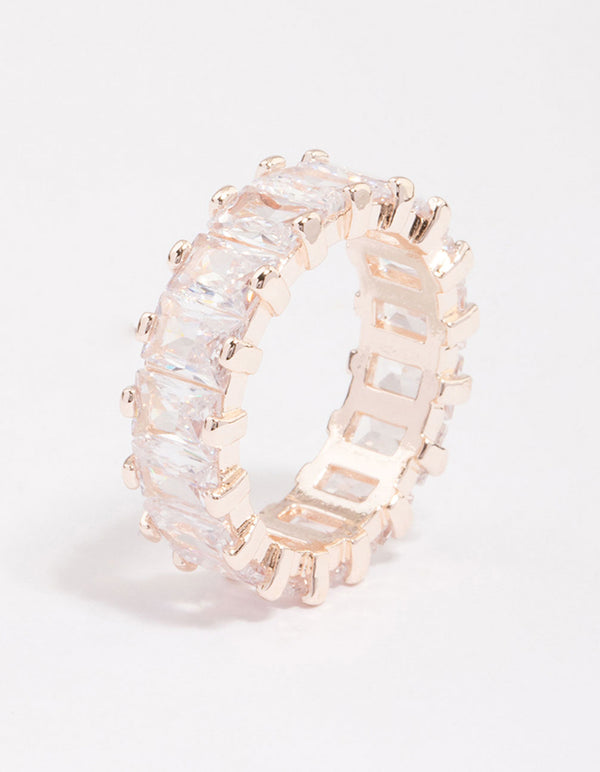 Rose Gold Plated Cubic Zirconia Rectangle Band Ring