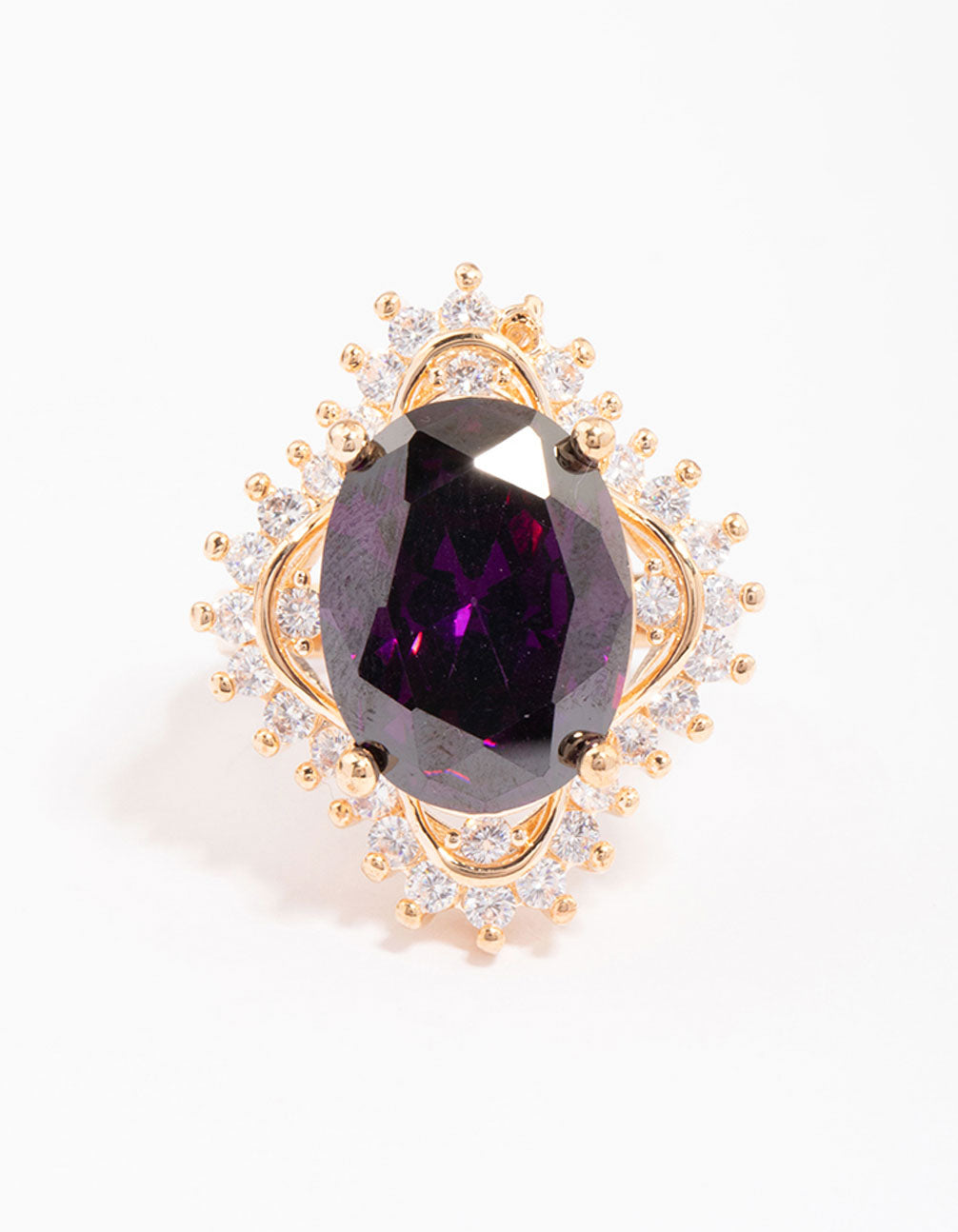 Gold Large Purple Oval Frame Ring