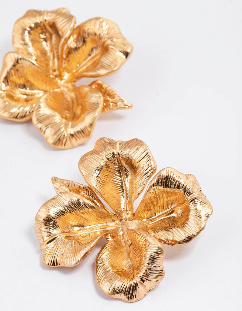 Worn Gold Statement Flower Stud Earrings Lovisa