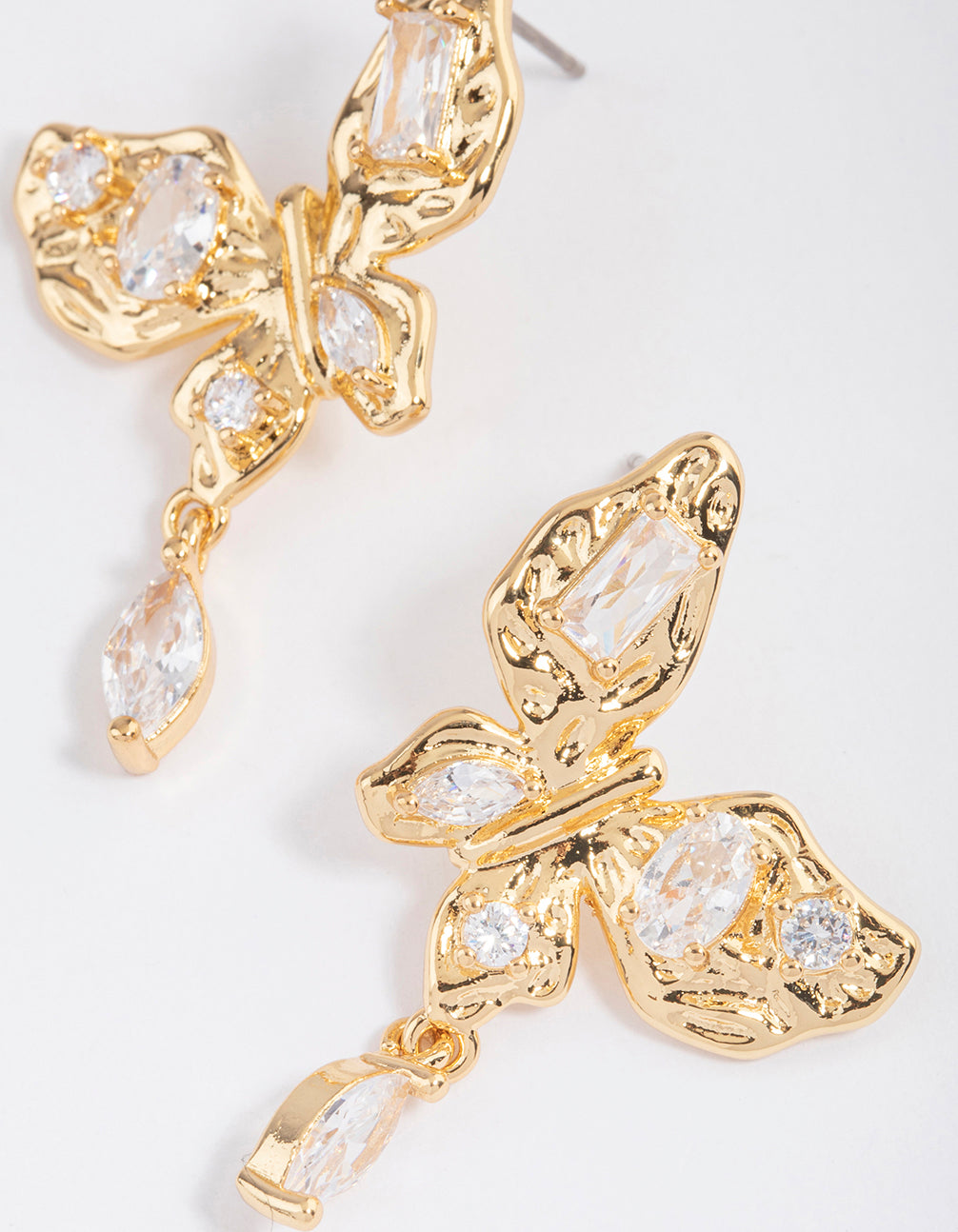 Gold Plated Cubic Zirconia Molten Butterfly Drop Earrings