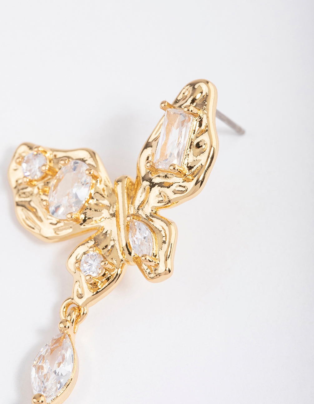 Gold Plated Cubic Zirconia Molten Butterfly Drop Earrings