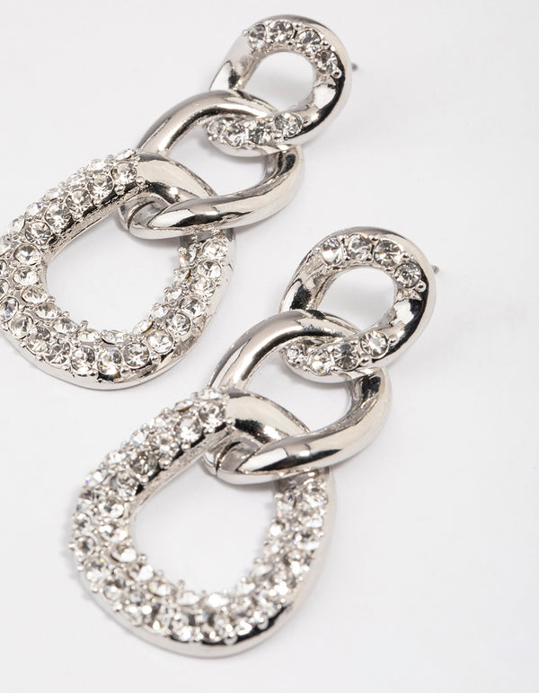 Silver Diamante Loop Link Drop Earrings