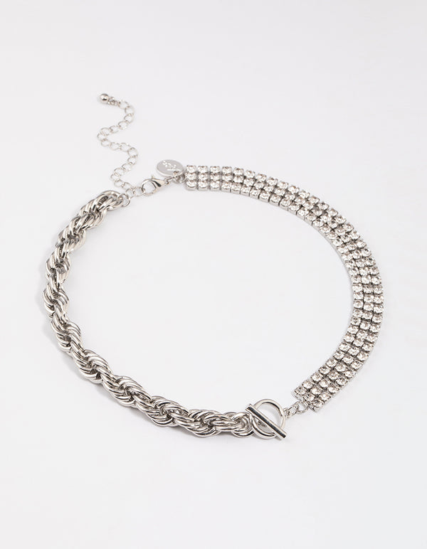 Silver Half Twisted Chain & Diamante Necklace