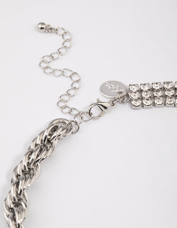 Silver Half Twisted Chain & Diamante Necklace