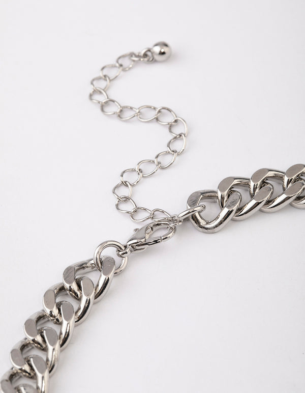 Silver Thick Chain Diamante Fringe Necklace