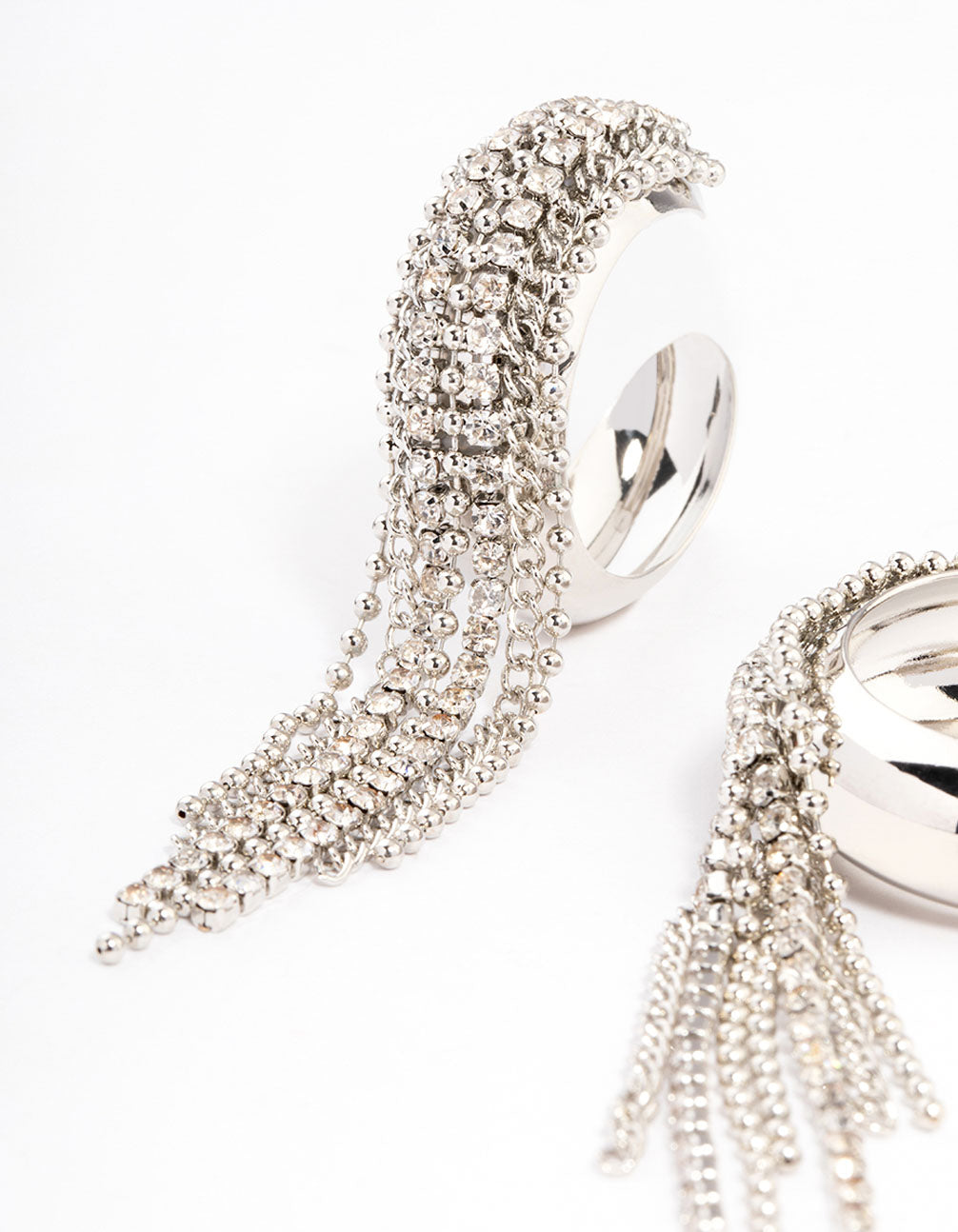 Silver Diamante Statement Tassel Hoop Earrings