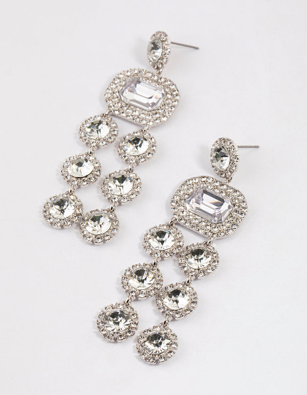 Silver Diamante Statement Layered Drop Earrings