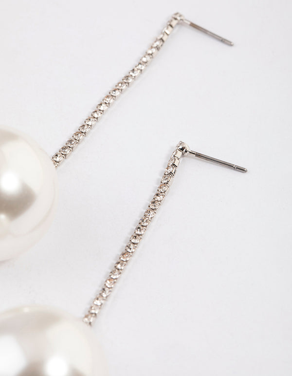 Silver Cup Chain Large Pearl Drop Earrings