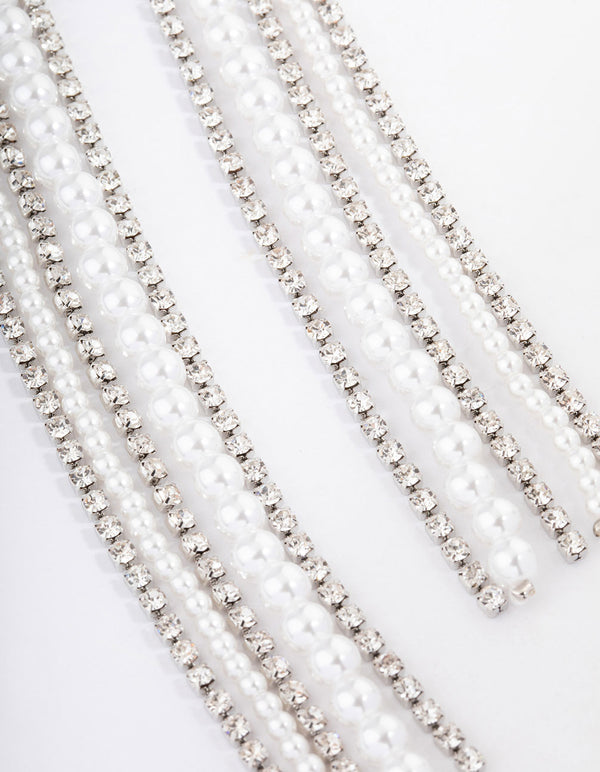 Silver Statement Long Mixed Drop Earrings