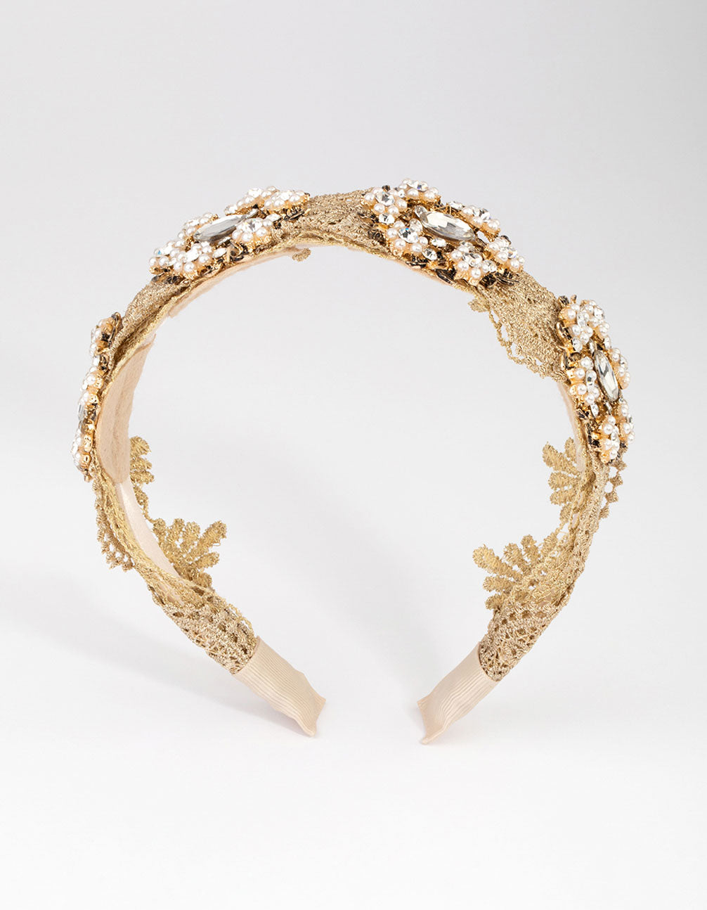 Neutral Fabric Embellished Lace Headband