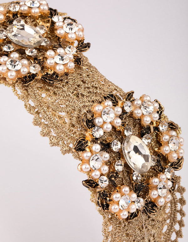 Neutral Fabric Embellished Lace Headband