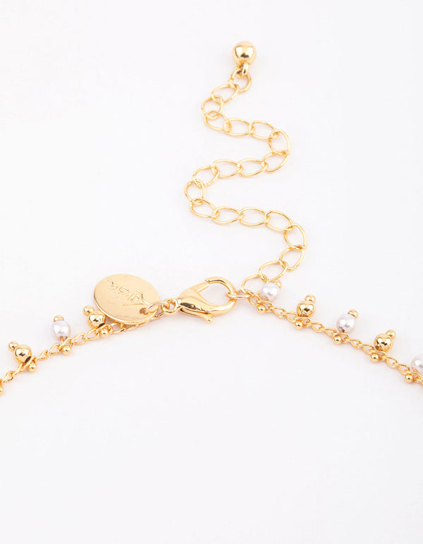 Gold Plated Beaded & Freshwater Pearl Drop Necklace