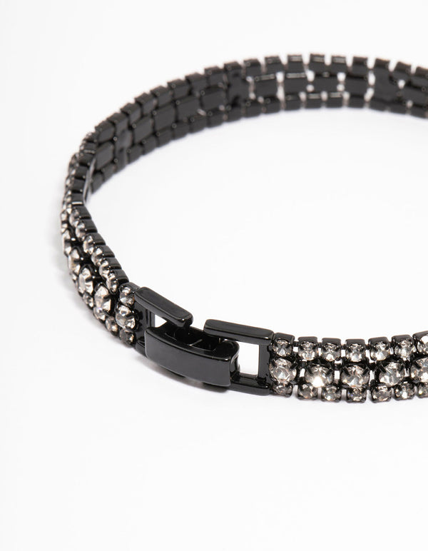 Black Thin Triple Row Diamante Tennis Bracelet