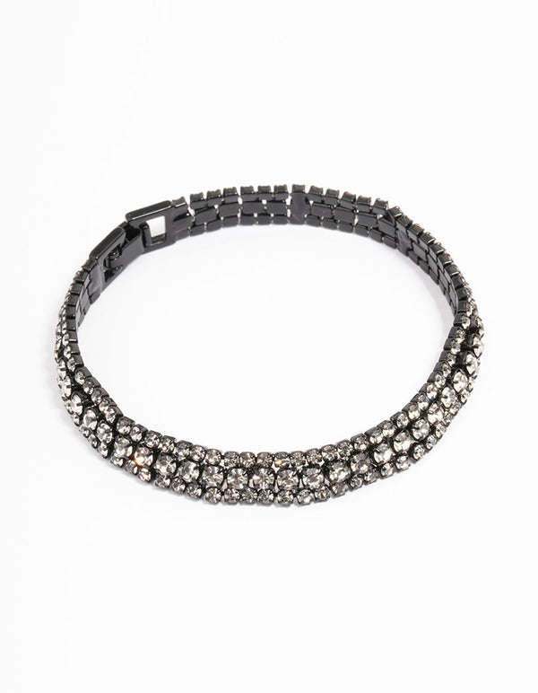 Black Thin Triple Row Diamante Tennis Bracelet